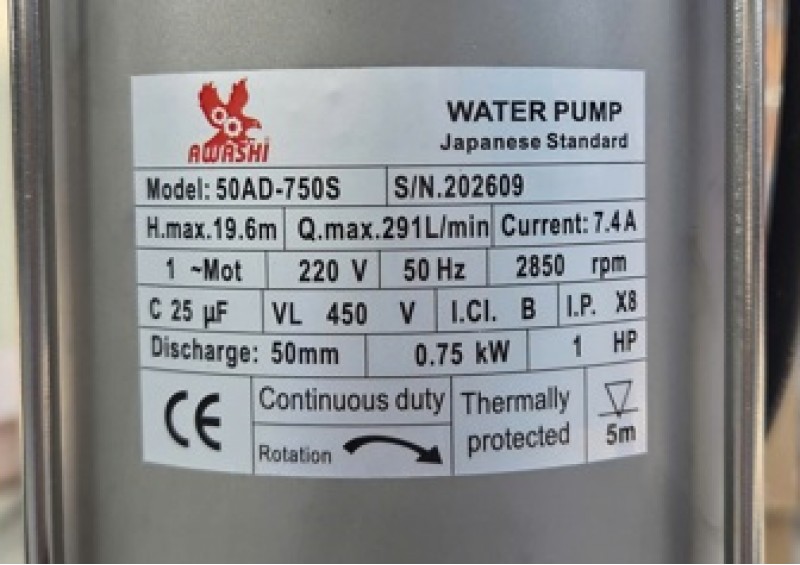 Bơm thả chìm thân inox không phao Awashi 50DA-750S