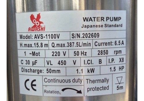 Bơm chìm nước thải cánh cắt có phao Awashi AVS-1100V/1.1kw