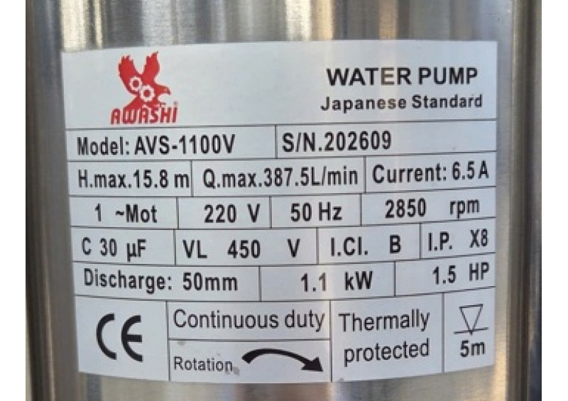 Bơm chìm nước thải cánh cắt có phao Awashi AVS-1100V/1.1kw
