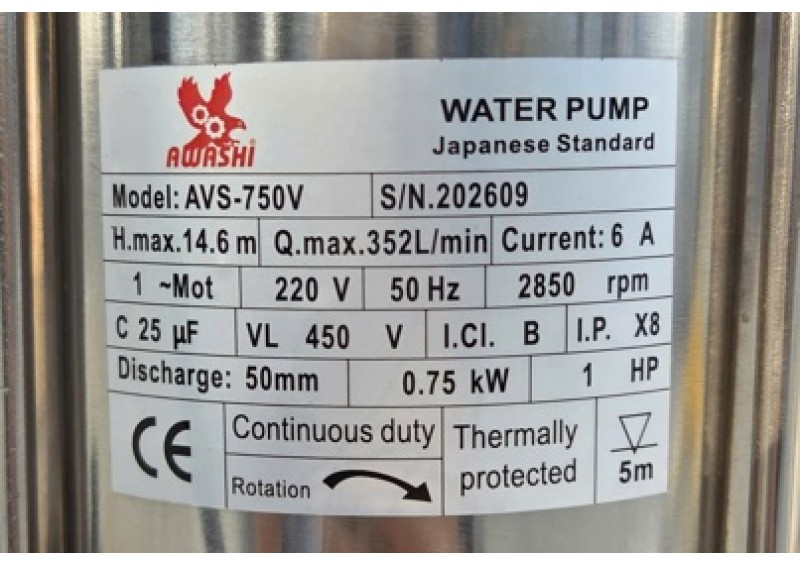 Bơm chìm nước thải cánh cắt có phao Awashi AVS-750V/750w