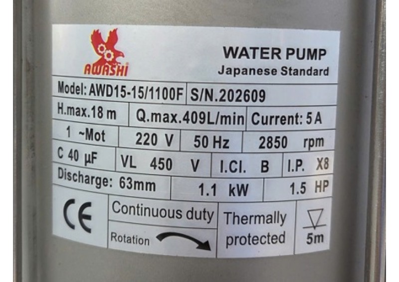 Bơm thả chìm thân inox không phao Awashi AWD15-15/1100F