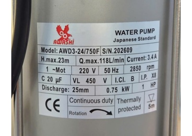 Bơm thả chìm thân inox không phao Awashi AWD3-24/750F
